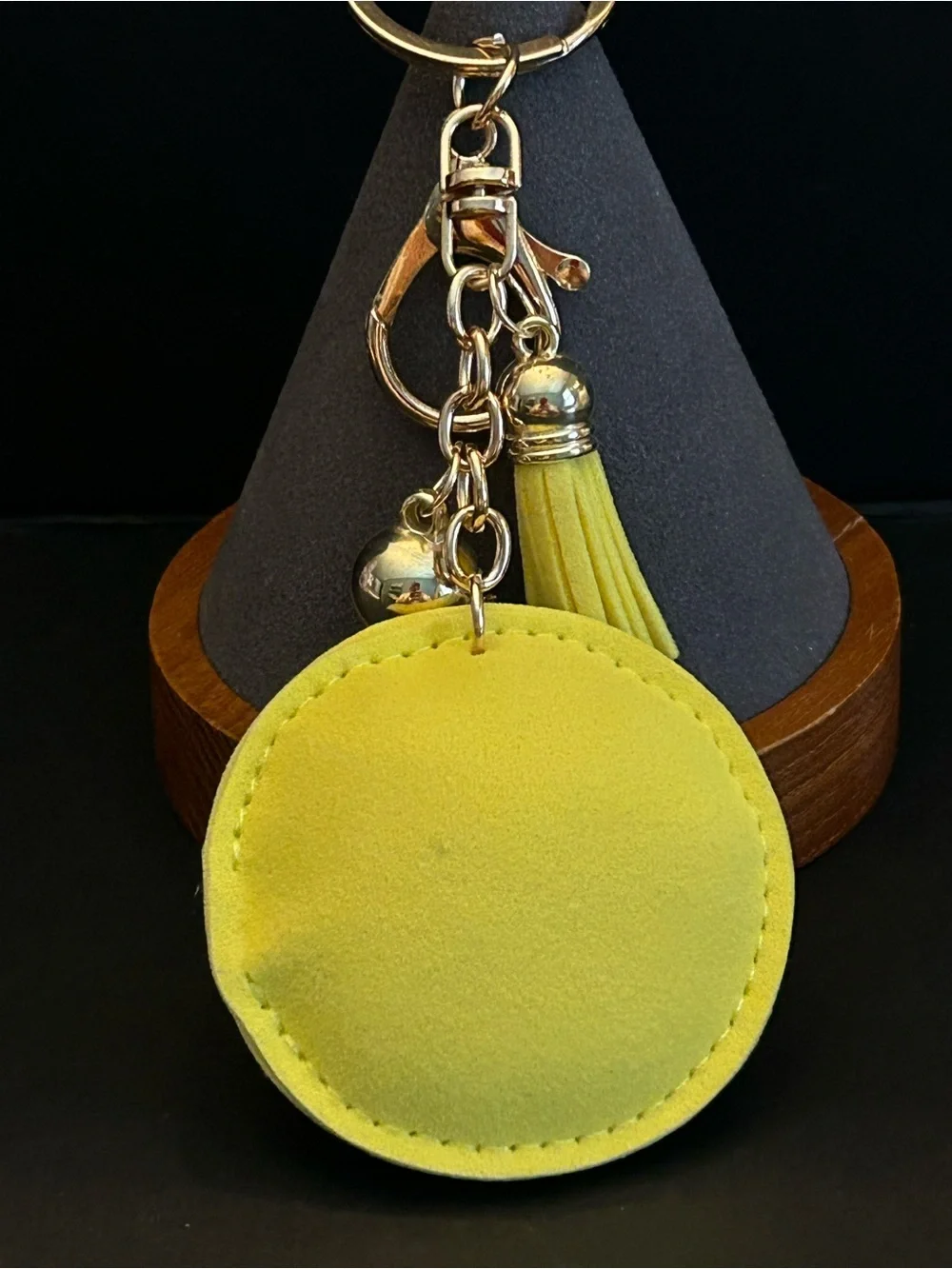PREMIUM Puffy Yellow, Black & Gold Smiley Face Crystal Bag Charm Keychain NWT